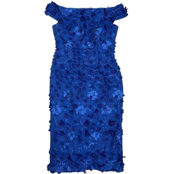 CARMEN MARC VALVO Infusion Dress Sz 6 Blue Floral Embroidery 3D Flower Appliqués - Picture 2 of 11